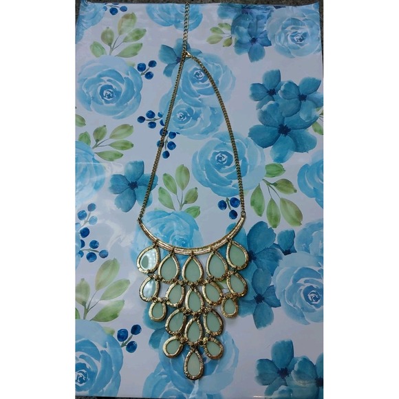 Bollywood Boho Glam Green Faceted Teardrop Goldtone Statement Bib Necklace Art - Picture 3 of 6